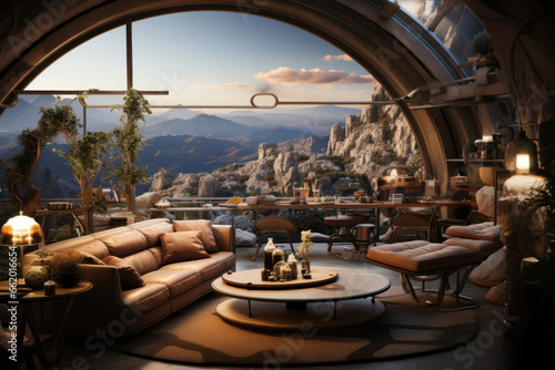 An artist's depiction of a futuristic space habitat, envisioning the possibilities of human habitation in space. Concept of space living. Generative Ai.