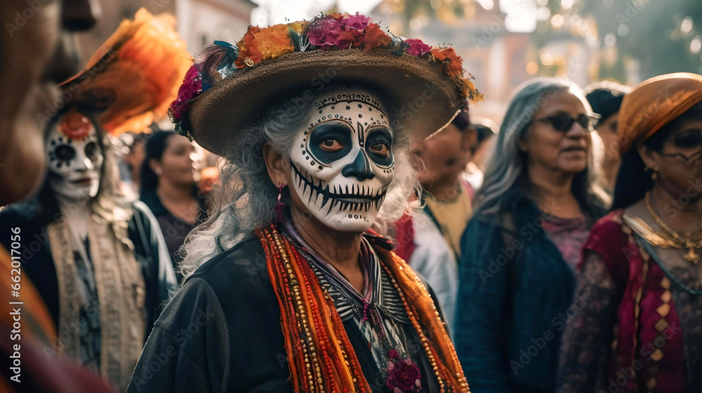 
Mexican woman at festival of the dead, traditional culture of Mexico, festival and native culture of Latin America