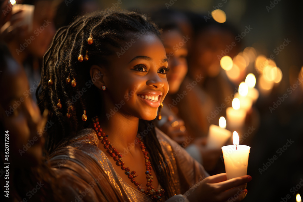 A close-up of a St. Lucia's Day candlelit procession, capturing the magical glow of the holiday. Generative Ai. A close-up of a St. Lucia's Day candlelit procession, capturing the magical glow of the holiday. Generative Ai.