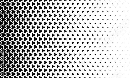 Black shamrock background. Modern black halftone of three circles design for pattern and background. Clover pattern. Trefoil