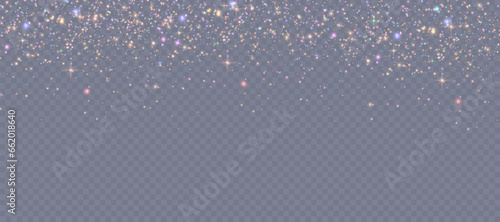 Glowing bokeh light effect with many shiny particles isolated on transparent background for overlay effect. Vector