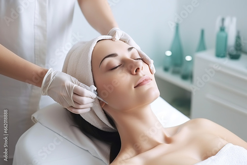woman undergoing procedure in beauty clinic