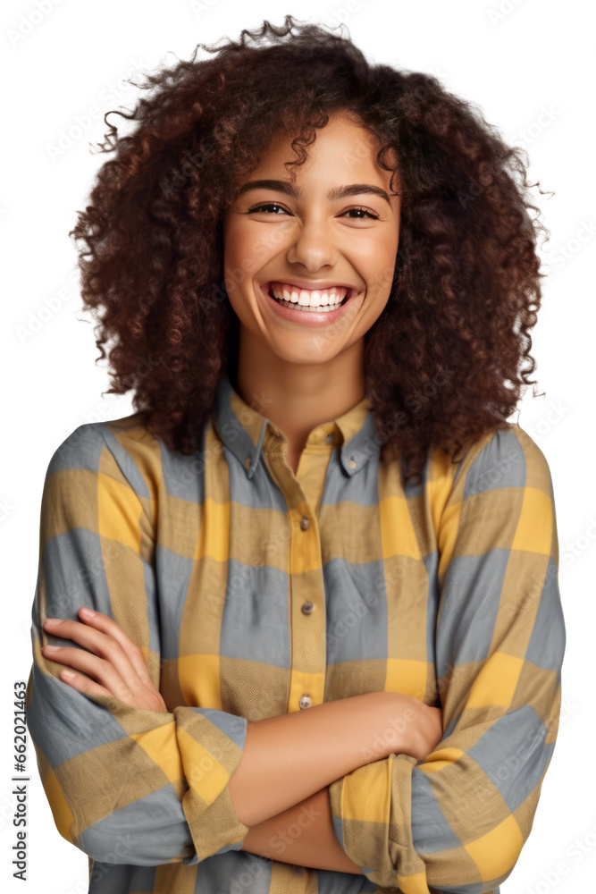 Laugh, portrait of woman with arms crossed and isolated on transparent png background Laugh, portrait of woman with arms crossed and isolated on transparent png background