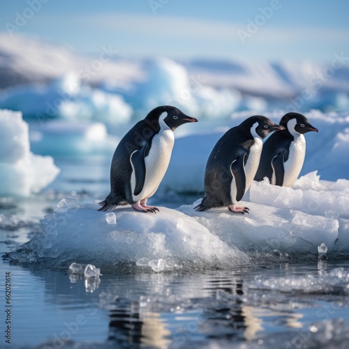 penguins waddling on ice floe