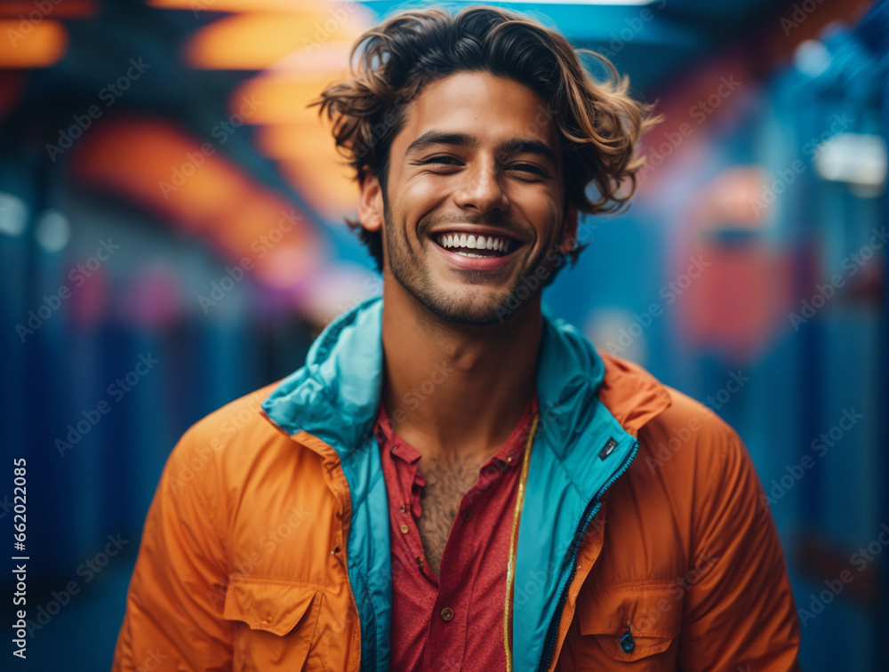 Fototapeta premium Awsome pretty man smiling, bright colors