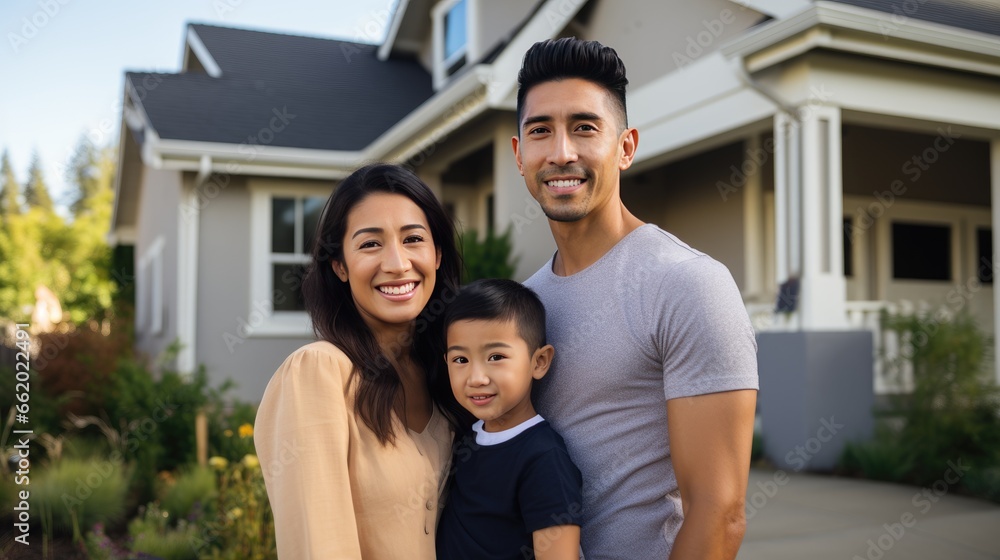 Happy family in front of their new house Happy family in front of their new house