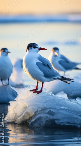 Arctic terns resting on floating ice floe