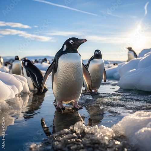 penguins waddling on ice floe