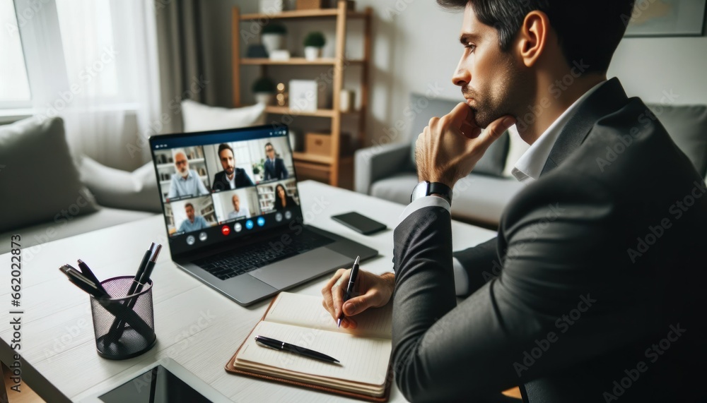 Close-up photo of a man, nodding in agreement during a virtual team meeting. Close-up photo of a man, nodding in agreement during a virtual team meeting.