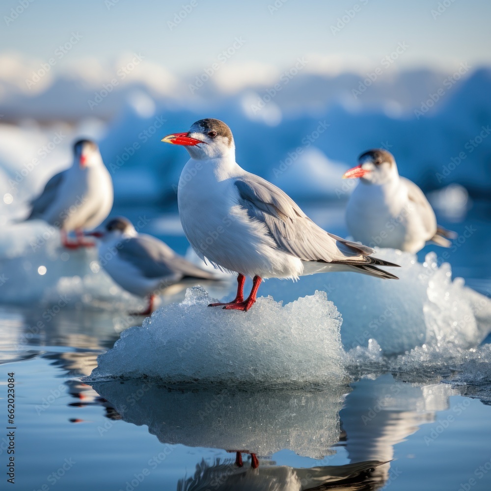 Arctic terns resting on floating ice floe Arctic terns resting on floating ice floe