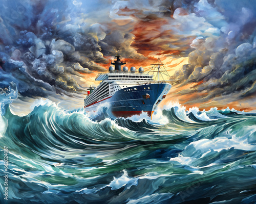 Ocean liner at sea during fierce storm