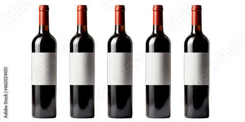set of red wine bottle with white label isolated on transparent background.