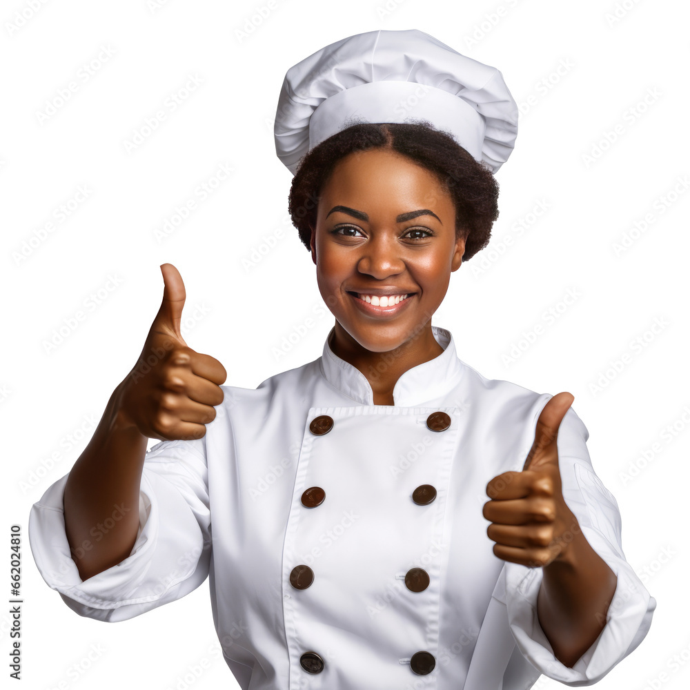 african american woman Chef Holding Thumbs Up With One Hand isolated on transparent background african american woman Chef Holding Thumbs Up With One Hand isolated on transparent background