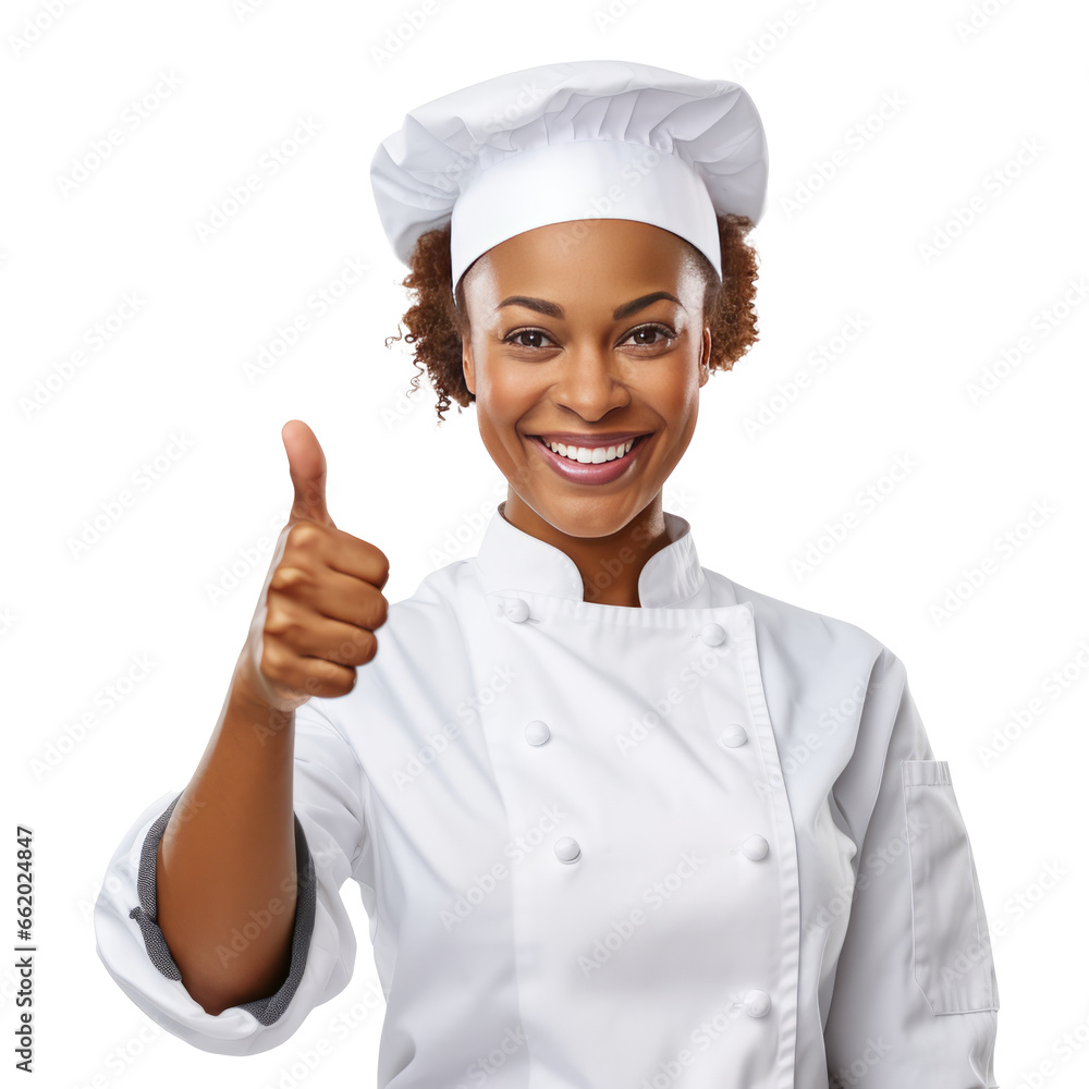 african american woman Chef Holding Thumbs Up With One Hand isolated on transparent background african american woman Chef Holding Thumbs Up With One Hand isolated on transparent background