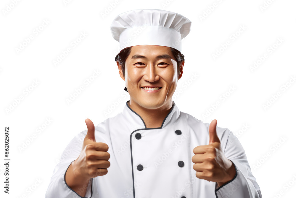 asian Chef Holding Thumbs Up With One Hand isolated on transparent background generative ai asian Chef Holding Thumbs Up With One Hand isolated on transparent background generative ai