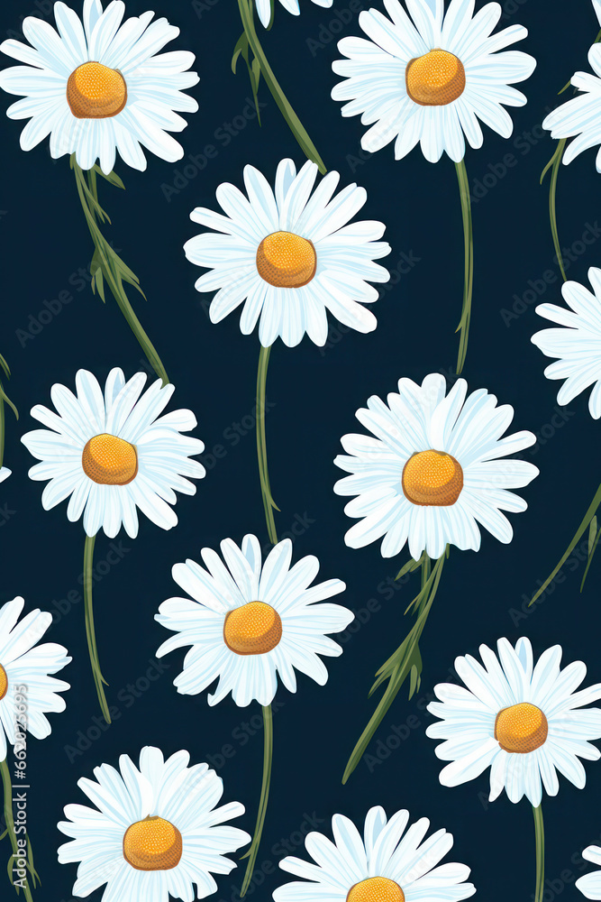 texture with cute daisies on a blue background. blooming white flowers in summer or spring. nature and plants