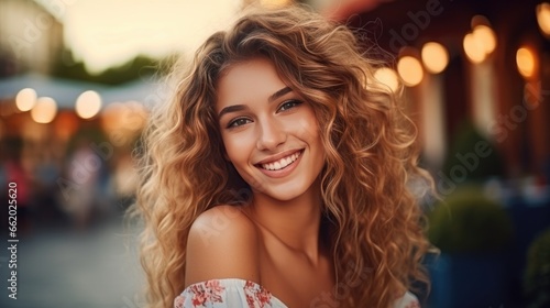 Portrait of a young, smiling, and cheerful woman © Krtola 