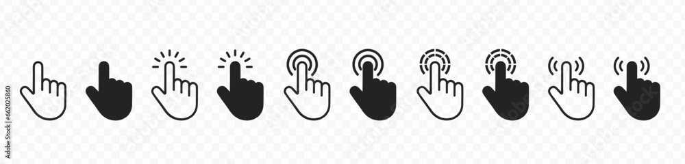 Hand cursor, click icon. Web pointer set. Click mouse cursor collection. Vector illustration Hand cursor, click icon. Web pointer set. Click mouse cursor collection. Vector illustration