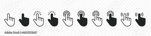 Hand cursor, click icon. Web pointer set. Click mouse cursor collection. Vector illustration