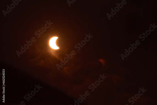 Ring eclipse, beautiful ring eclipse on October 14, 2023 seen from the city of Araras S.P. Brazil, partial view due to location. © Milton Buzon