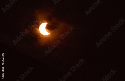 Ring eclipse, beautiful ring eclipse on October 14, 2023 seen from the city of Araras S.P. Brazil, partial view due to location.