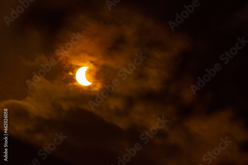 Ring eclipse, beautiful ring eclipse on October 14, 2023 seen from the city of Araras S.P. Brazil, partial view due to location. photo