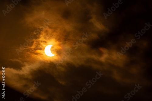 Ring eclipse, beautiful ring eclipse on October 14, 2023 seen from the city of Araras S.P. Brazil, partial view due to location. photo