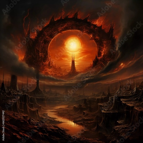 insanity in obsoletion, burning triskaidekaphobia, obelisque ring of fire, solar eclipse, AI generator
