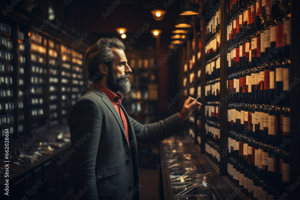 A judicious sommelier selecting the perfect wine to complement a gourmet meal. Concept of wine expertise and gastronomy. Generative Ai. A judicious sommelier selecting the perfect wine to complement a gourmet meal. Concept of wine expertise and gastronomy. Generative Ai.