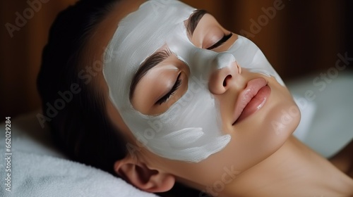 Young woman with a face mask in a beauty salon