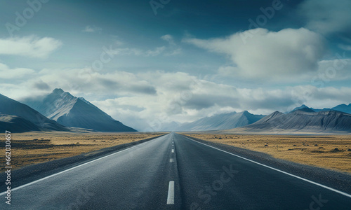 Scenic Mountain Landscape With Vanishing Point on a Road
