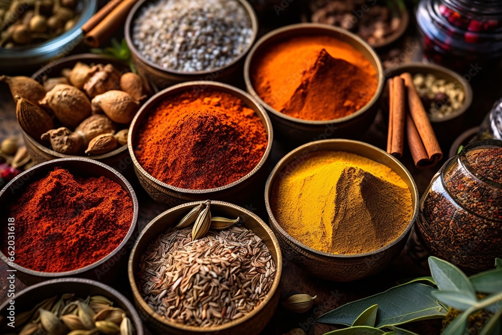 Spices and herbs on wooden background. An assortment of aromatic spices and herbs. Food and cuisine ingredients. Spices and herbs on wooden background. An assortment of aromatic spices and herbs. Food and cuisine ingredients.