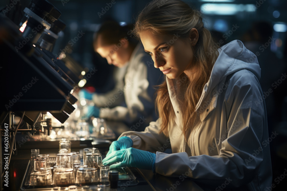 A dedicated forensic scientist examining evidence in a hightech
