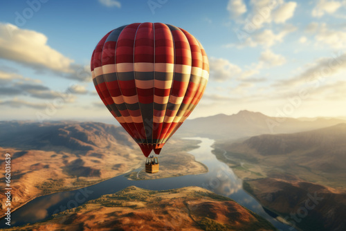 A gifted hot air balloon pilot guiding a majestic balloon over picturesque landscapes. Concept of aerial exploration and adventure. Generative Ai.