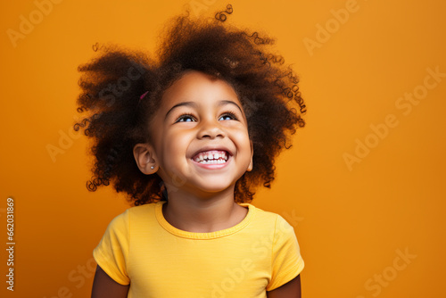  8 year old black girl, Studio shot of a cheerful, cheerful woman happily. Isolated on bright background