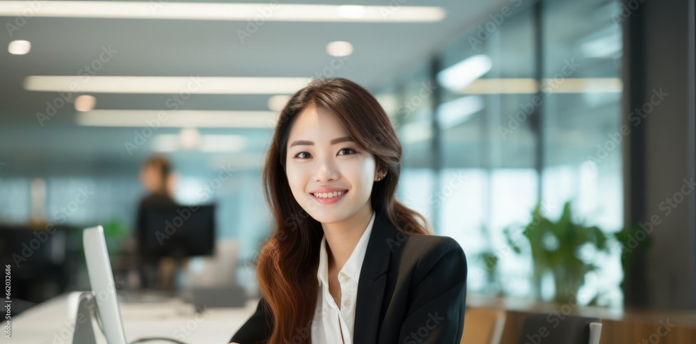 Asian Woman Receptionist Employment Attractive Background Generative AI Asian Woman Receptionist Employment Attractive Background Generative AI