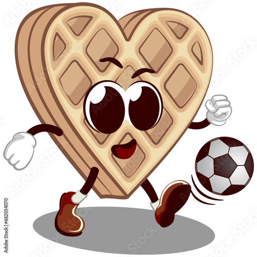 vector mascot character from waffle cake heart shaped playing football