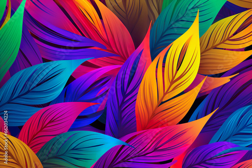 Interlaced tropical leaf pattern in an explosion of colors, professional vector design, plain background © Nate