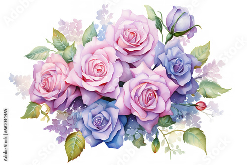 Watercolour beautiful realistic pastel iridescent rose bouquet with diamant   roses realistic magnificent details beautiful 