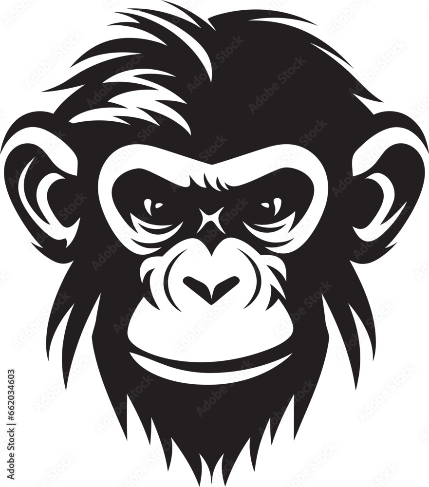 Wild Wisdom Chimpanzee Icon in Monochrome Chimpanzee Majesty Black Vector Wildlife Symbol