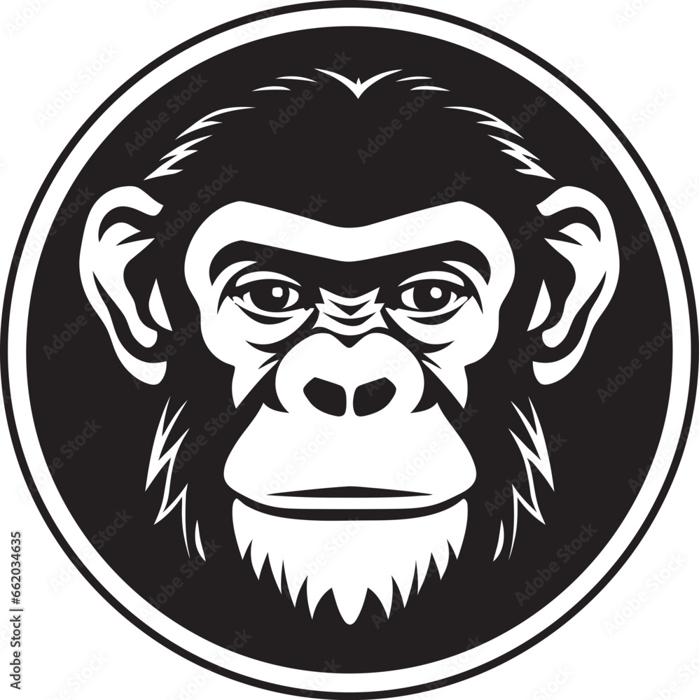 Elegant Simplicity Black Vector Ape Logo Majestic Ape in Monochrome Chimpanzee Emblem
