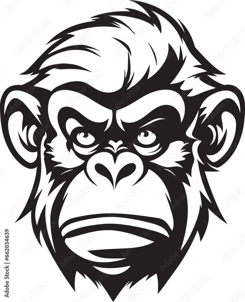 Chimpanzee Wisdom in Shadows Black Vector Design Graceful Wildlife Art Noir Chimpanzee Logo