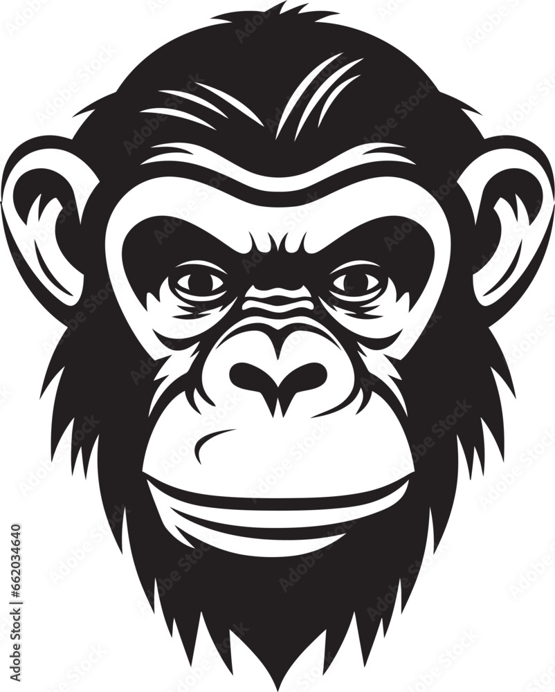 Strength and Intelligence Black Chimpanzee Icon Ape Majesty in Monochrome Chimpanzee Symbol
