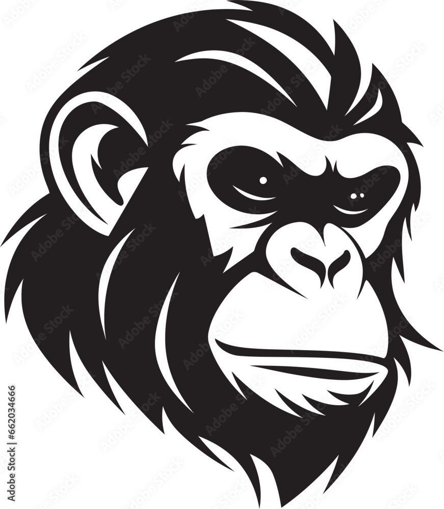 Chimp Charm in Monochrome Elegant Chimpanzee Emblem Sculpted Elegance Black Ape Icon