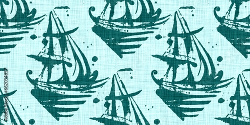 Teal green white vibrant watercolor batik azulejos tile border banner background. Seamless aqua coastal blur linen effect geometric mosaic effect.Boho Patchwork nautical masculine summer ribbon trim. 