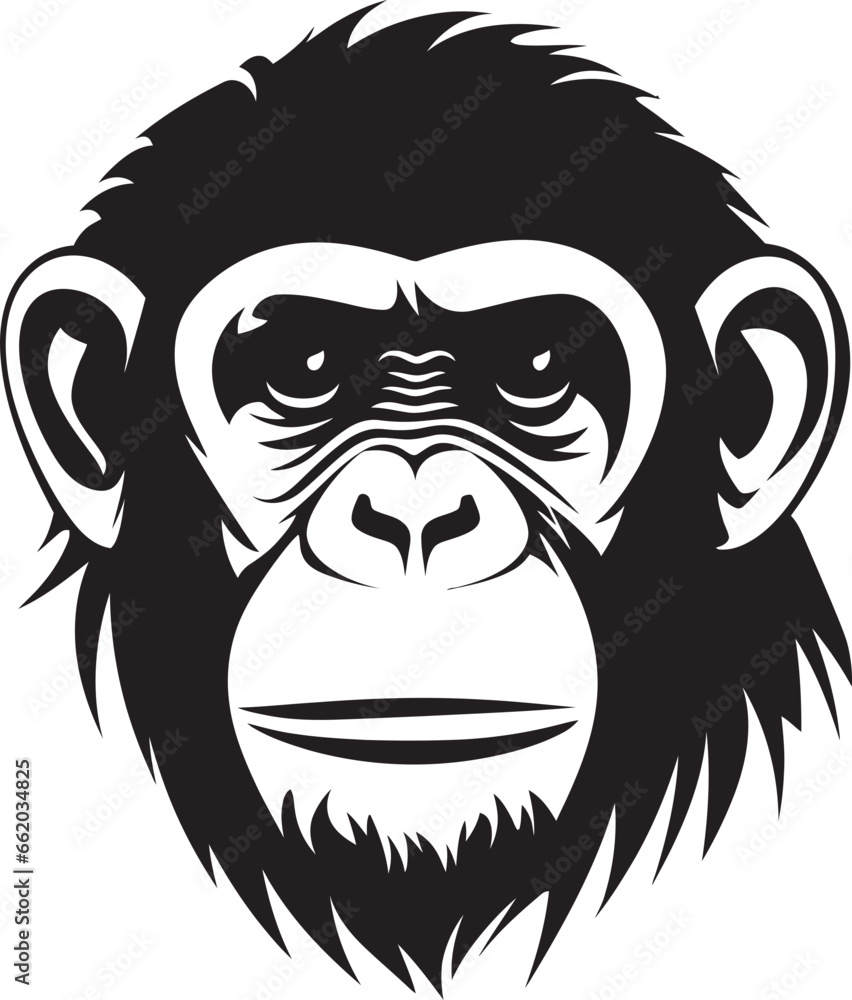 Elegant Chimpanzee Icon A Tribute to Wildlife Monochromatic Magic Black Chimpanzee Design in Vector