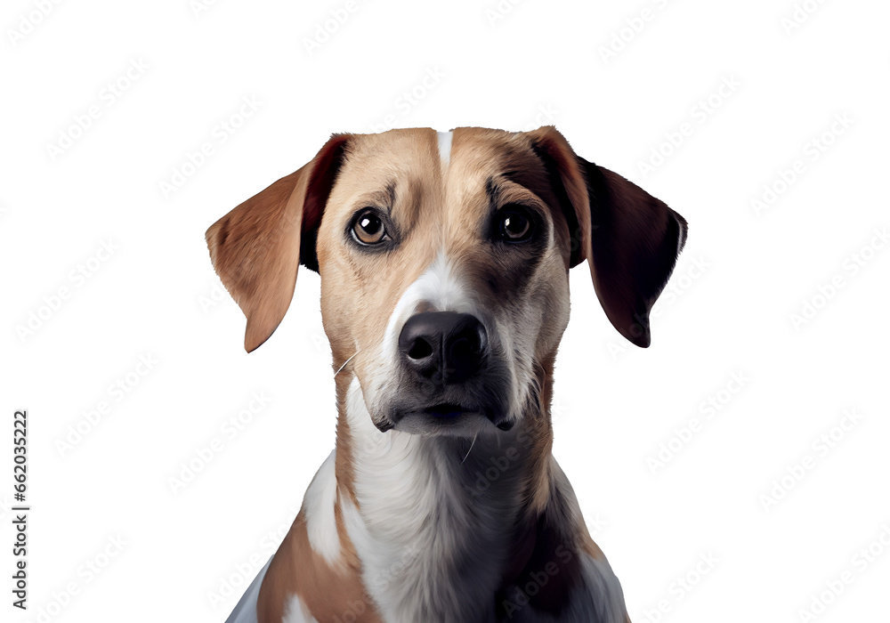 Close-up of a dog with a sad expression. Isolated on transparent background