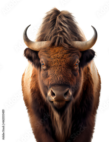 Close-up of a brown buffalo isolated.