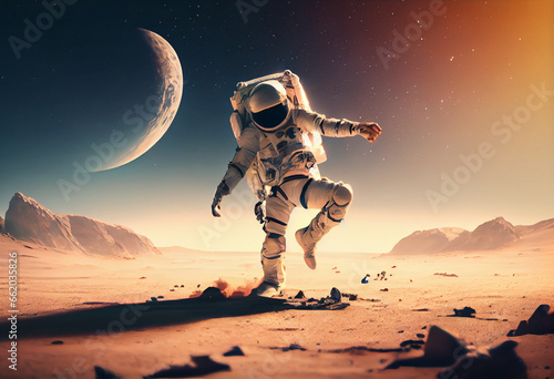 Astronaut dancing hip hop on the expanse. High quality illustration 