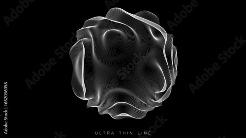Ultra thin line fluid geometry. Dynamic vector distorted spheres.